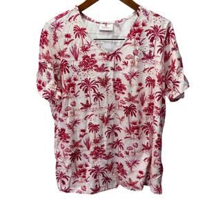 Quacker Factory Plus Palm Oasis Embellished Short Sleeve Top sz 1X NEW # H587